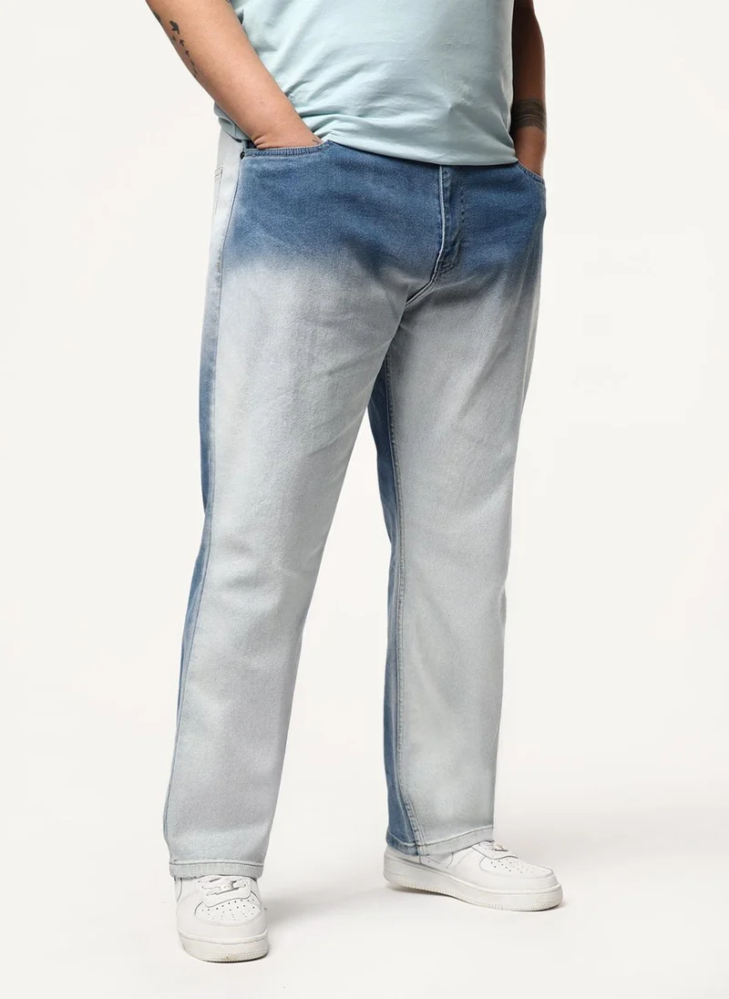 أوربانو فاشن Urbano Plus Men's Light Blue Straight Fit Heavy Washed Faded Denim Jeans Stretchable